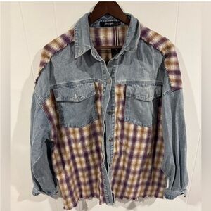 Nasty Gal Denim and Flannel jacket top size Large NWT Shacket